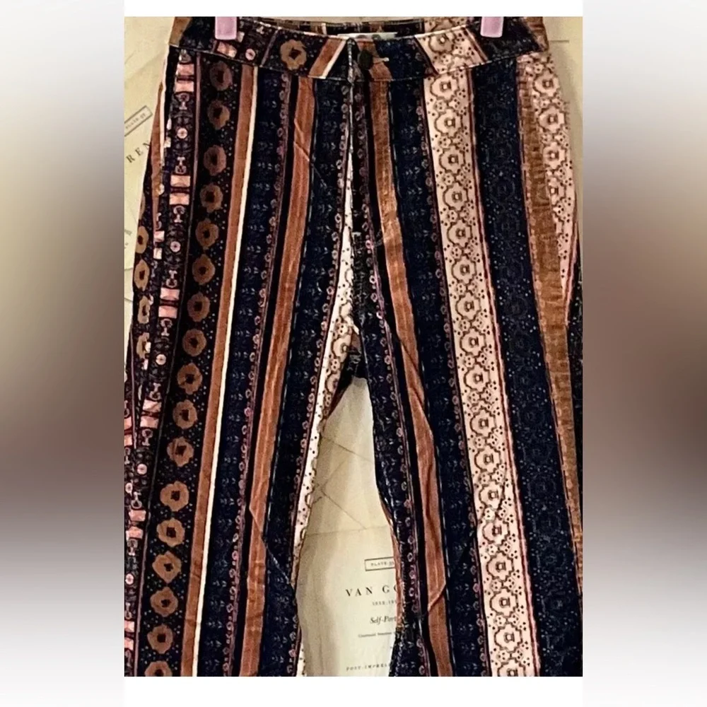 Free People Just Float On Flare Jean Corduroy Print Stripe Black Brown Tan - Picture 5 of 6